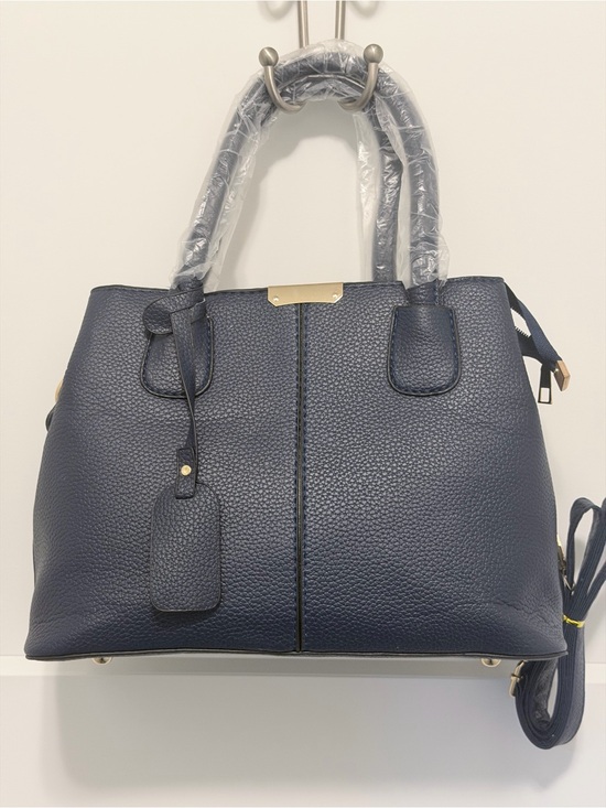 Handbags - Vegan Leather Convertible Crossbody Satchel Bag in navy blue